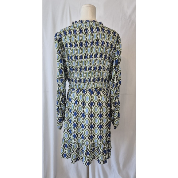Anthropologie Womens Blue Motif Long-Sleeve V-Neck Ruffle Mini Dress Large - Picture 11 of 13